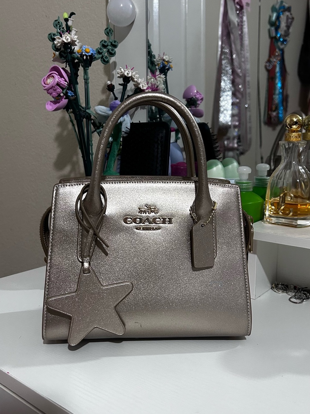 Coach Metallic Pewter Mini Satchel with Star Charm